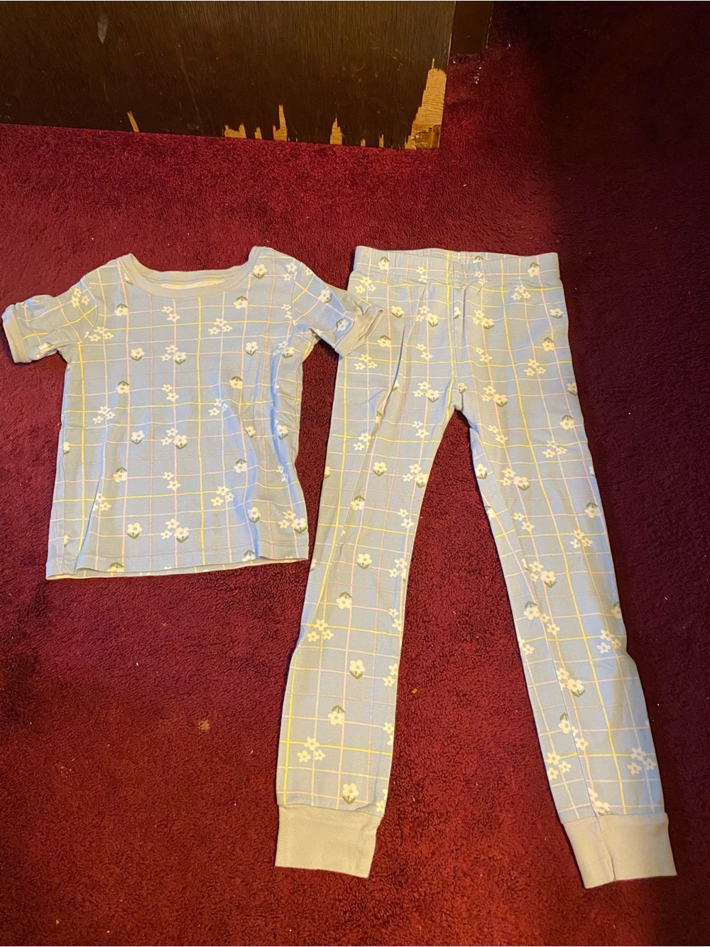 Old Navy Light Blue Floral Grid Kids Pajama Set